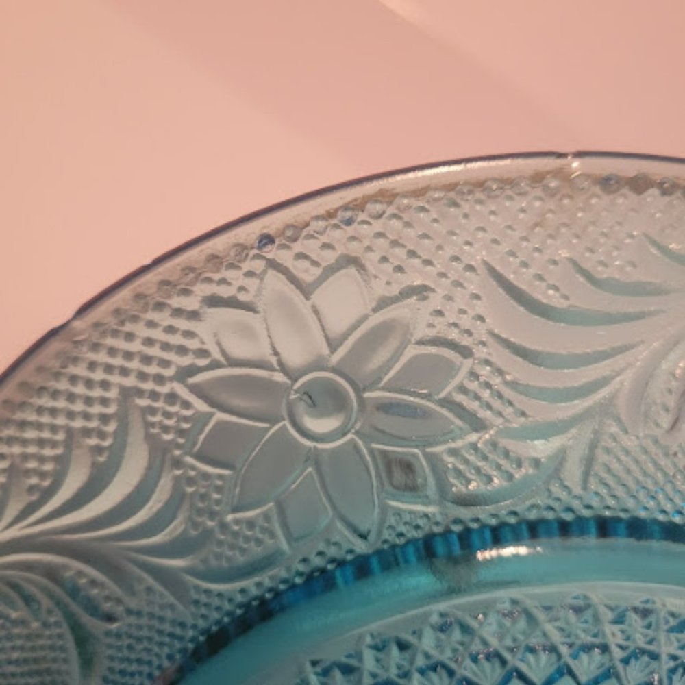 Vintage Blue Indiana Glass Tiara serving Relish, Sandwich Tray Dish with Handle - Picture 5 of 5
